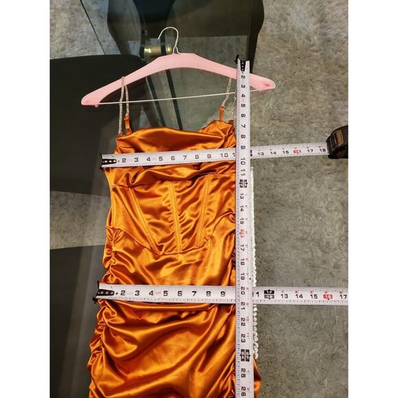 Rosedress Women's Gold Ruched Back Zip Spaghetti Rhinestone Knee Length Dress S - Picture 14 of 14